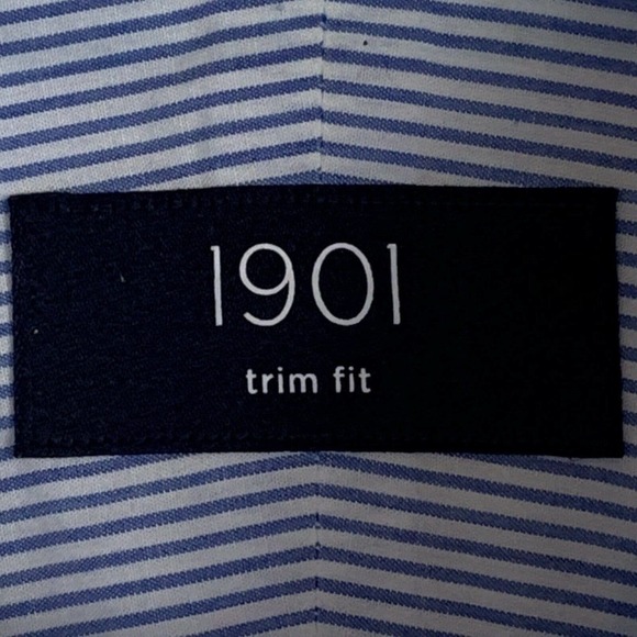 1901 Trim Fit Blue White‎ Striped Long Sleeve Shirt - Picture 4 of 7